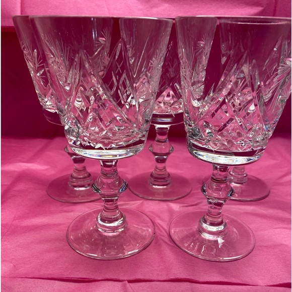 SET OF 5 EUC VTG CSOPAK BY AJKA PINWHEEL & FAN DESIGN CRYSTAL CLARET WINE GLASS - Picture 10 of 11